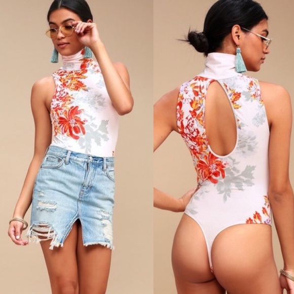 Free People Tops - SOLD FP Intimately floral mock neck thong bodysuit